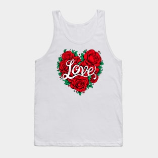 Love hand lettering with red roses in heart shape Tank Top